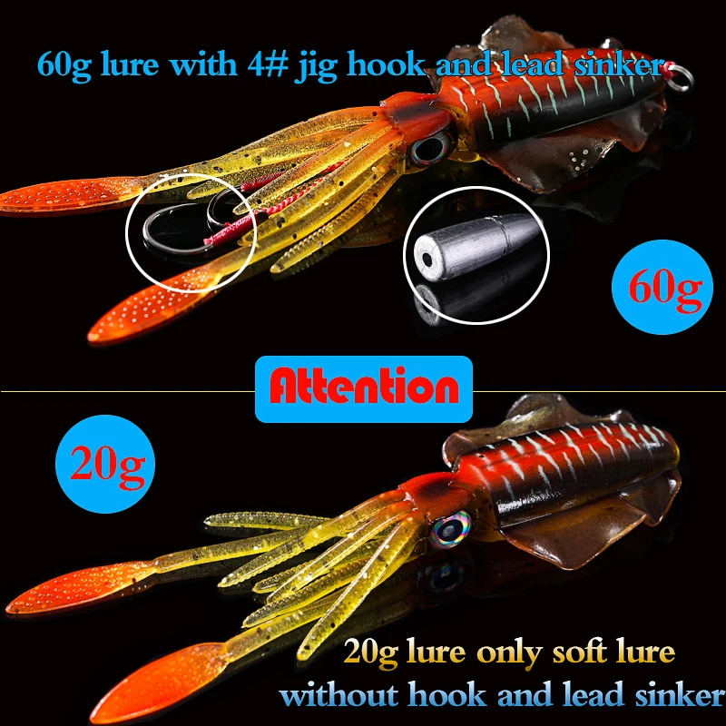Fishing Soft Lure Luminous Squid Jig Fishing Lures Octopus Calamar Bait HOT SALE