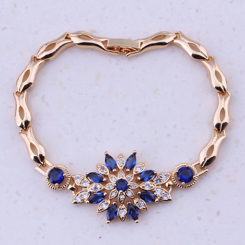 

Sparkly Blue Simulated Crystal & Cubic Zircon Yellow Gold Color Jewelry Cheap Charm Bracelets For Women Free Gift Box I0270