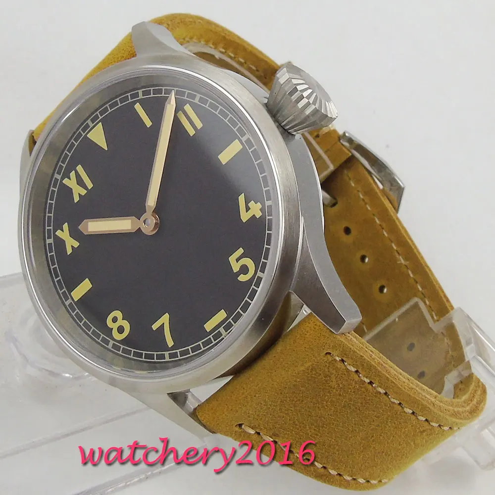 

Fashion Luxury Brushed Steel Watch Men mens Simple Casual Leather Clocks Mens Watches parnis 17 jewels Hand Winding Wristwatch