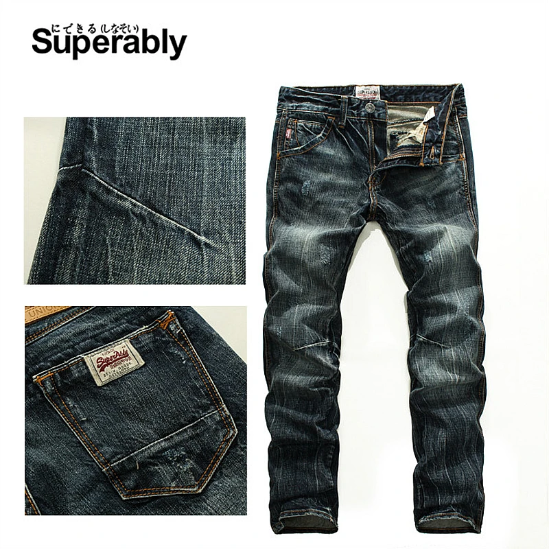 Comprare Uomo Vintage Scuro Dei Jeans Metà Della Banda Sottile Denim Dritto Superably Maschile di alta Qualità di Marca Dei Jeans Degli Uomini di 28 38 206 1