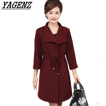 

Female Windbreaker 2018 Spring Autumn Middle-aged Mother Loose Fashion Temperament Overcoat Large Size Casual Trench coats 4XL
