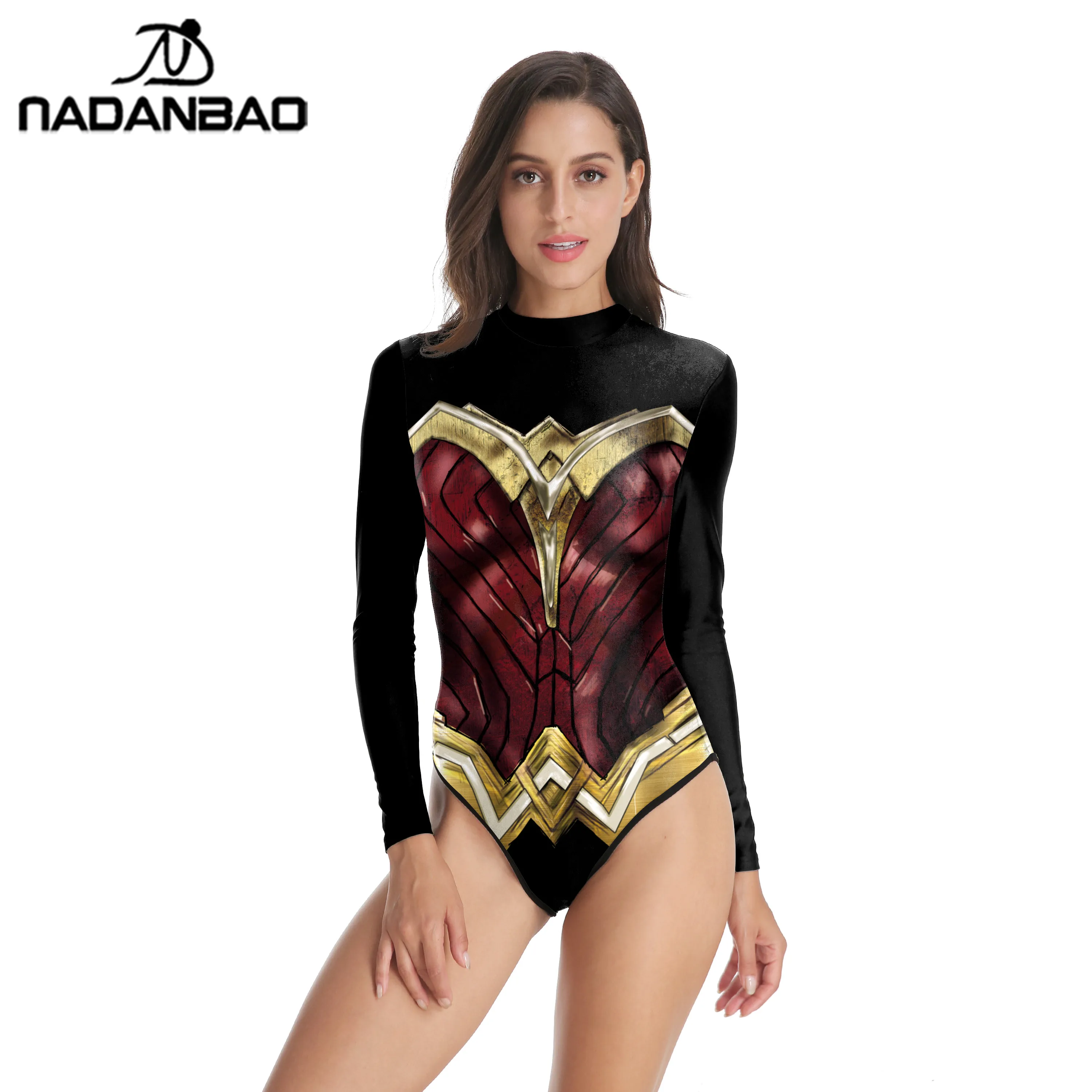 

Nadanbao Justice League Marvel Movie Super Hero Wonder Women Swimsuit Superman Blue 3D Print Long Sleeve Swimwear Beach Wear