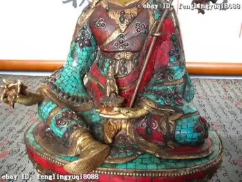 

30 Tibet Pure Bronze Copper inlay turquoise coral Padmasambhava Buddha statue
