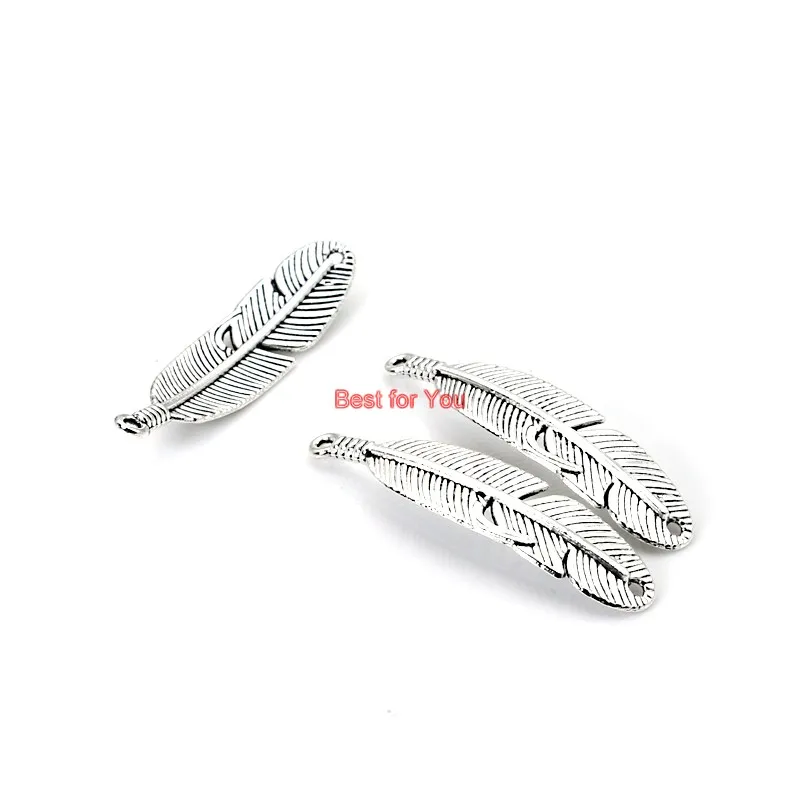 

Feather Charm Pendant fit Bracelet Necklace Tibetan Silver Plated Jewelry DIY Making Accessories Handmade 45x11mm