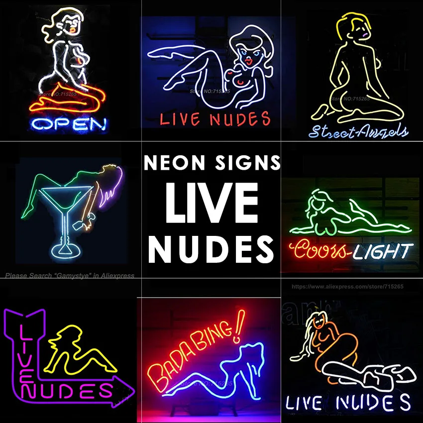 LIVE NUDES светильник для девочек пивной бар настоящее неоновое Стекло знак домашний