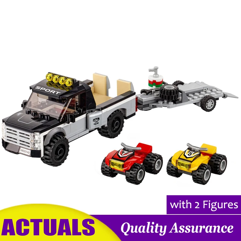 

ATV Race Team 02033 Compatible Lego 60148 City Building Blocks Vehicles Pickup Truck Trailer Model Bricks Car Toy Gift