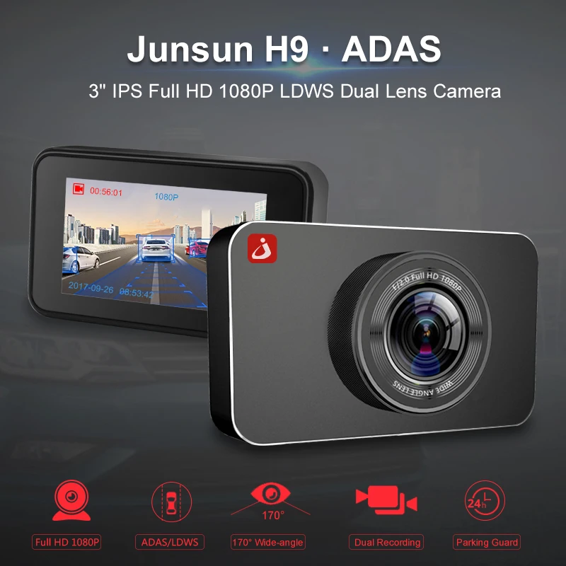 Junsun H9 Super Night Vision Car DVR Camera ADAS/LDWS FHD 1296P/1080P 3 \