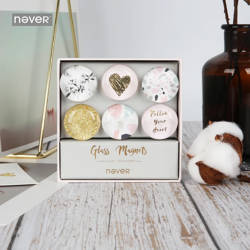 Never Glass Magnets Fashion Magnet Thumb Tack Pin Sticker For Magnet Whiteboard Stationery Office Decoration 6pcs/Set Stationery