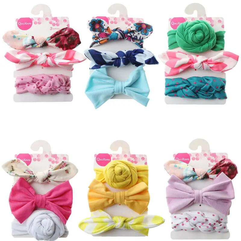 Baby Accessories 3PCS/Sets Kids Baby Headband Toddler Bow Flower Hair Band Headwear Photo Props Gifts Wholesale Hair Wrap