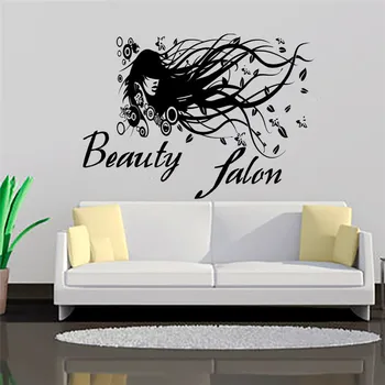 

Beauty Salon Long Hair Lady Wall Decals Creative Home Decor Vinyl Removable DIY Wall Art Stickers