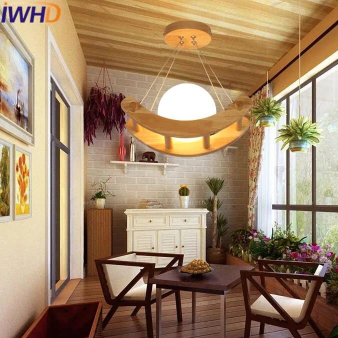 Iwhd Estilo nórdico de madera moderna Lámparas colgantes creativo bola de cristal LED lámpara colgante inicio Iluminación lámparas lampara iluminacion