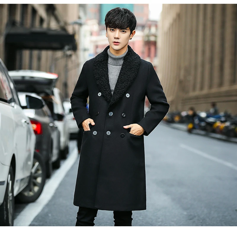 trench coat men winter lamb fur coat mens overcoat Modis  (11)
