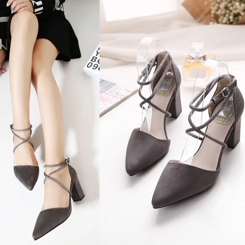 Women's shoes 2018 autumn Korean version of women's high-heeled shoes women's shoes thick with fashion wild sexy shoes.