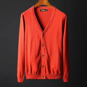 

100% Cotton Cardigan Men Anti-pilling Men's Knitted Sweater Streetwear V Neck Autumn Winter Casual Sueter Hombre Slim Fit 2019