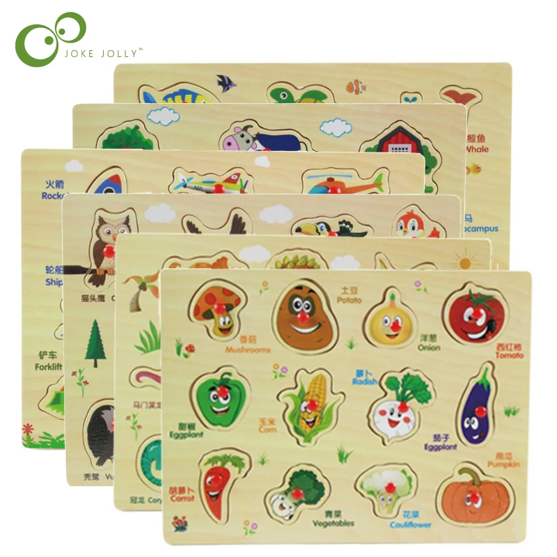 

Baby Toys Montessori Wooden Puzzle Hand Grab Board Tangram Jigsaw Educational Toy Cartoon Vehicle Marine Animal Puzzle GYH