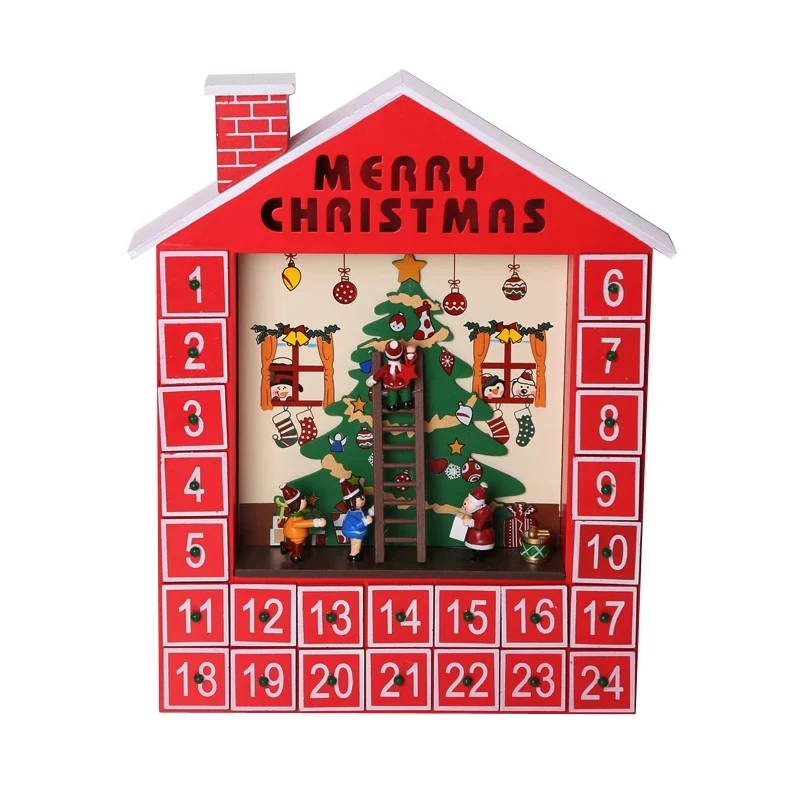 28*38 см Рождество деревянный Адвент Календарь Дом Рождество обратный отсчет шкаф украшения Дети конфеты Маленькая подарочная коробка