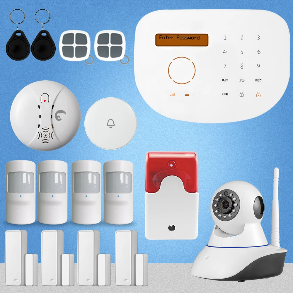 

Etiger Home Alarm System GSM SMS Autodi Alarm System Intruder Burglar Smoke Detector WiFi Camera Wired Siren