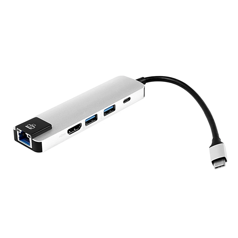 

5 In 1 Usb Type C Hub Hdmi 4K Usb C Hub To Gigabit Ethernet Rj45 Lan Adapter For Macbook Pro Thunderbolt 3 Usb-C Charger Port