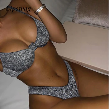 

2019 brazilian Shiny bling bikini swimwear women Glitter bikini set swimsuit Sexy Underwire push up bathing suit Maillot de bain