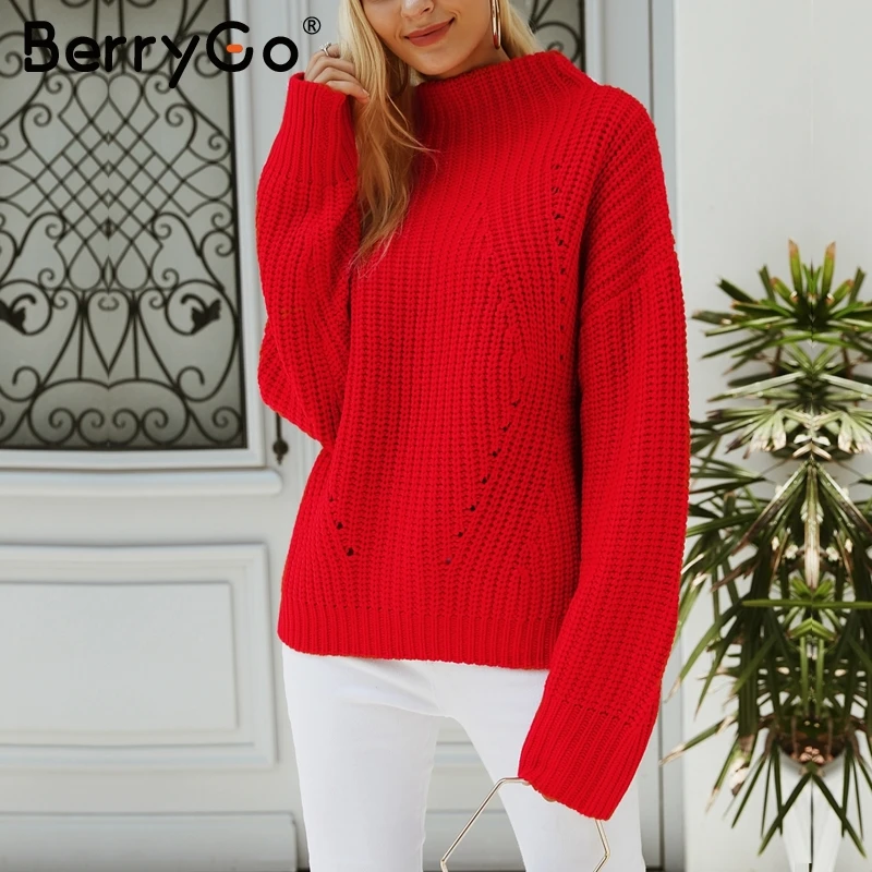 

BerryGo Short red knitted winter sweater female Casual warm loose pullover women Streetwear tricot pull femme jumper 2018