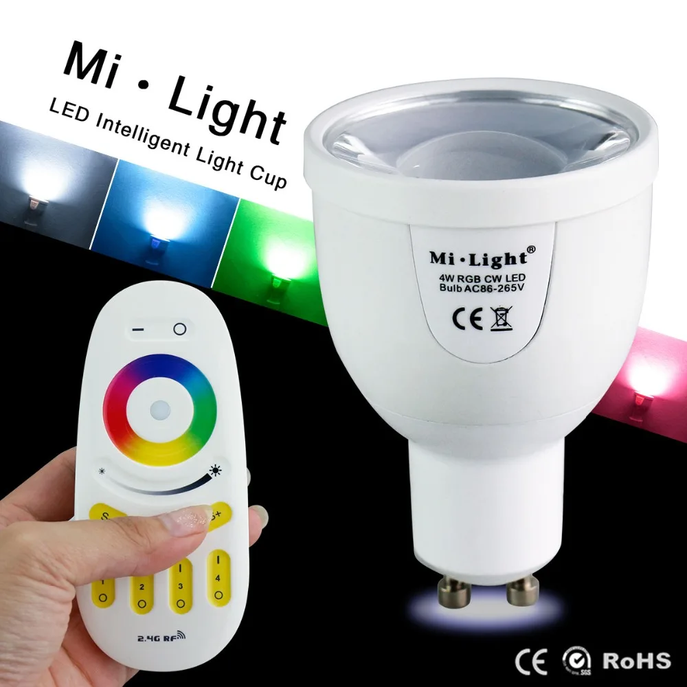 Dimmable GU10 Led Milight 4 Вт AC 110 В/220 В 85-265 в Mi Light Светодиодная лампа RGBW/RGBWW прожектор + 2 4G Wifi