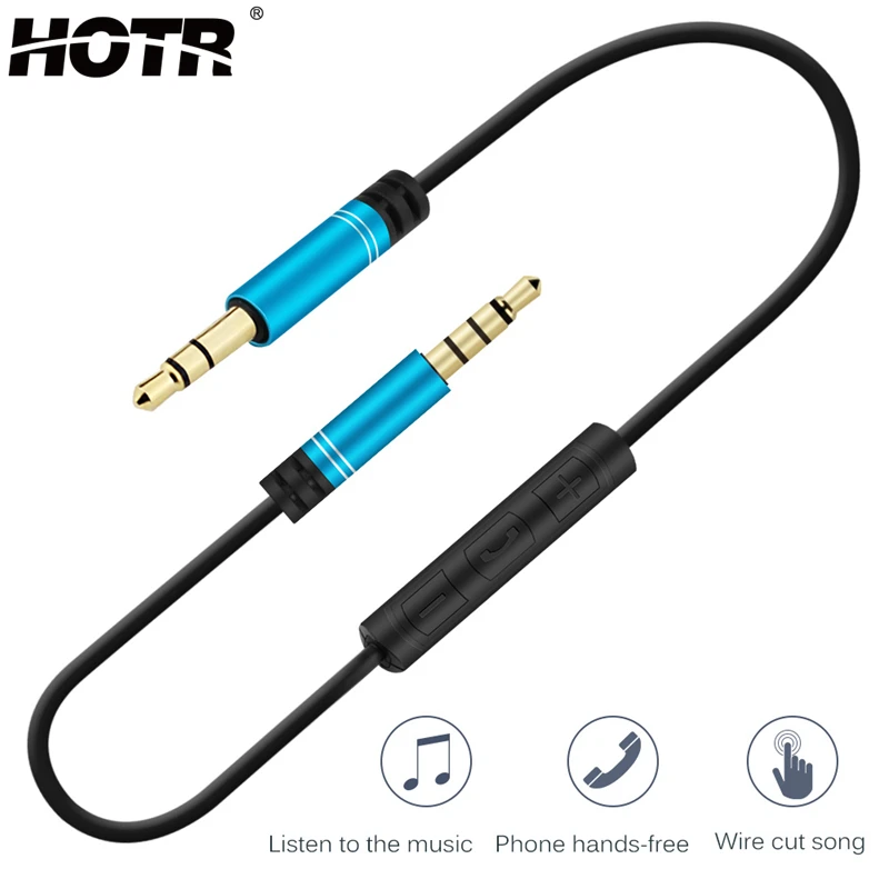 

Car Audio Aux Cable Jack to Jack Earphone Extension Line Male to Male with Mic Free Answer Volume Control Coffee/ Blue/ Silver