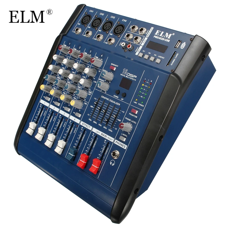 

ELM Professional 4 Channels Digital Mixing Console DJ Audio Karaoke Mixing Console With USB 48V Power 16DSP Sound Mixer For DJ