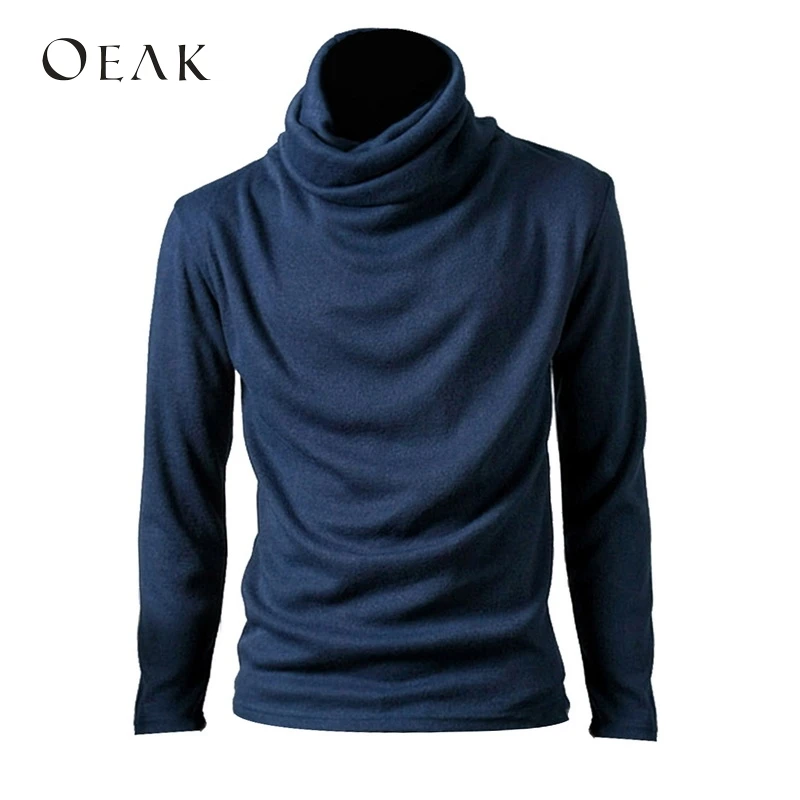 

Oeak Men's Long Sleeve Knitted T-Shirt Slim Male High Neck Solid Top Cotton Pullover Autumn Casual Basic camisetas hombre