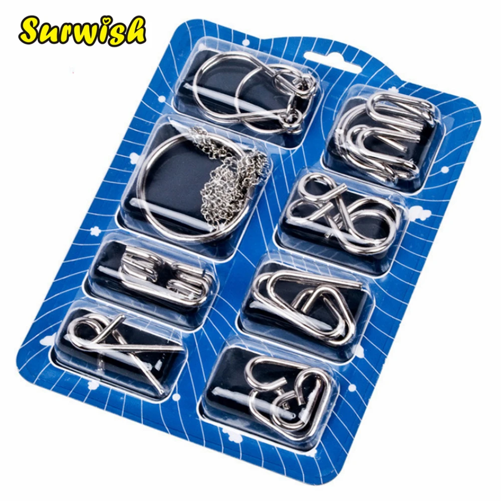Us 37 22 Off8pcsset Metal Wire Puzzles Brain Teaser Classical Intellectual Toyenglish Version Silver In Puzzles From Toys Hobbies On - 