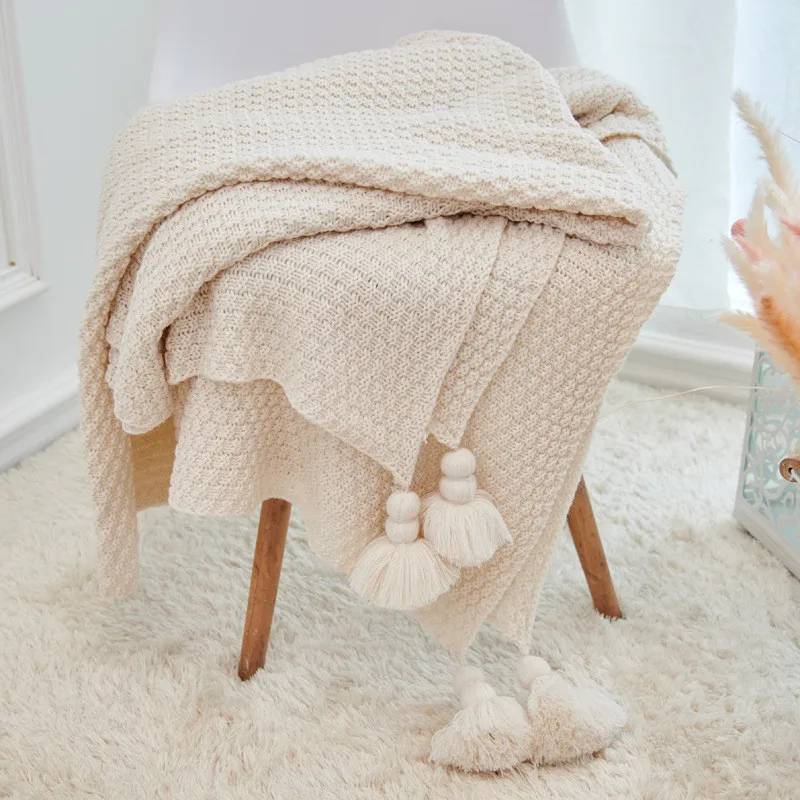 Твердые кисточкой одеяло крест тканый диван пледы вязаное одеяло с декоративной бахромой легкий для кровати гостиной диван Декор - Цвет: F