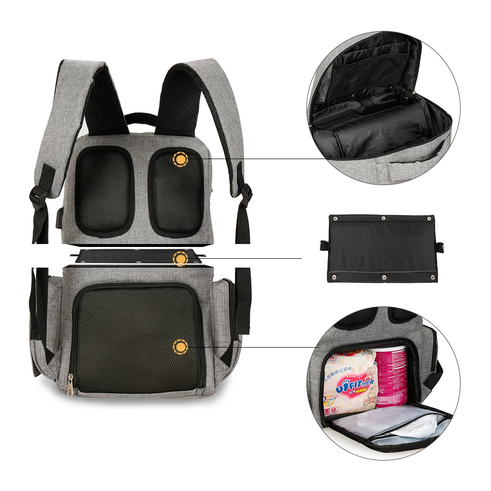 ABOUTBABY حفاضات حقيبة الأم أكياس رعاية الطفل ل أبي و أمي USB شحن واجهة حقيبة ظهر للأطفال أكياس حفاظات
