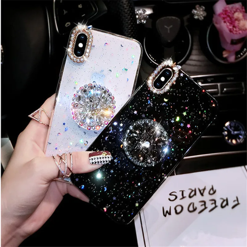 

Luxury glitter marble diamond ring holder silicone phone case for iphone 7 8 6 S plus X XR XS MAX for samsung S8 S9 Note 8 9