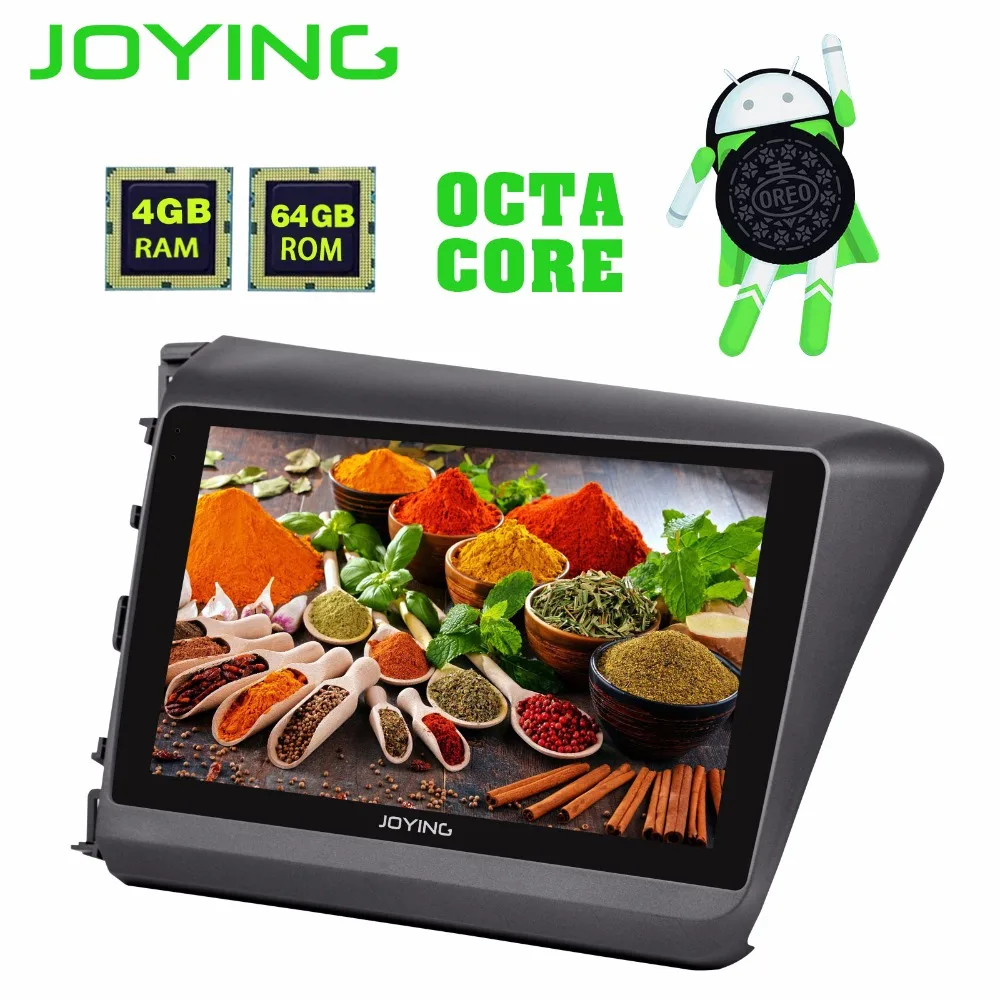 Best JOYING 9" Octa core Android 8.0 Car Radio player 4G RAM 64G autoradio For Honda Civic 2012-2015 Support SWC TPMS Video output 3