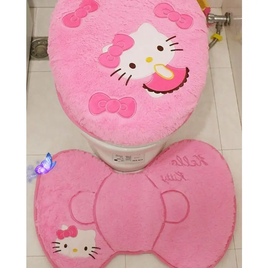 us 12 34 35 off 4pcs set hello kitty pink cartoon soft bathroom toilet seat lid cover bath mat holder carpet seat cushion rings toilet set in toilet hello kitty potty training seat
