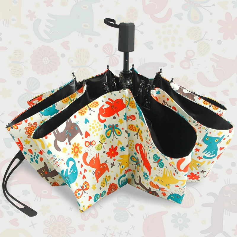 

Cute Cartoon Pattern Student Sun Umbrella Sunscreen Three Folding Umbrellas Rain Umbrellas Anti-UV Female Parasol