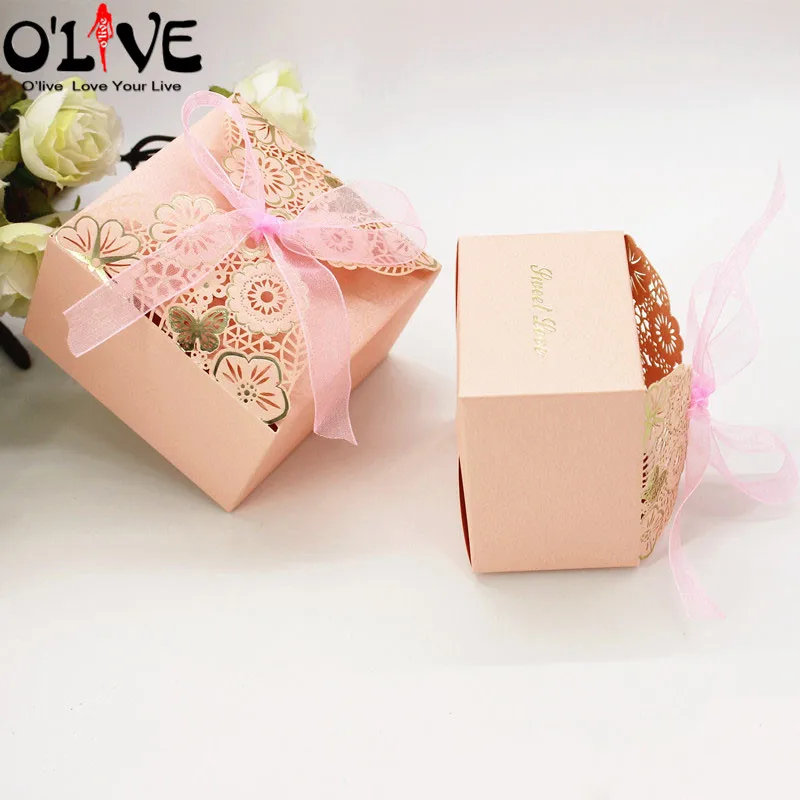 

50 Pcs Pink Laser Cut Gift Bag Candy Box Wedding Party Favors Package Birthday Cardboard Boxes Chocolate Bonbonniere Dragees