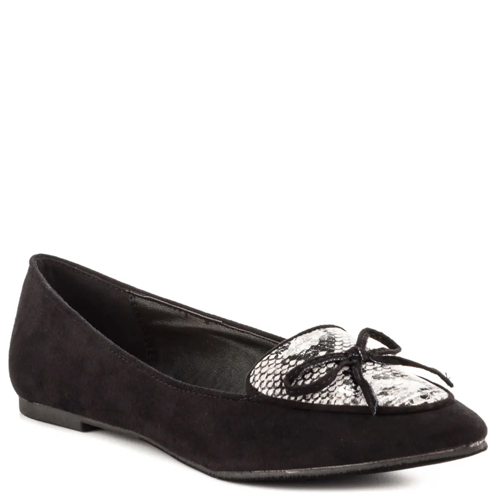 

Black Round Toe Casual Women Shoes Bow Snake PU Faux Leather Shoes For Women Spring Style Custom Plus Size zapatos mujer US14