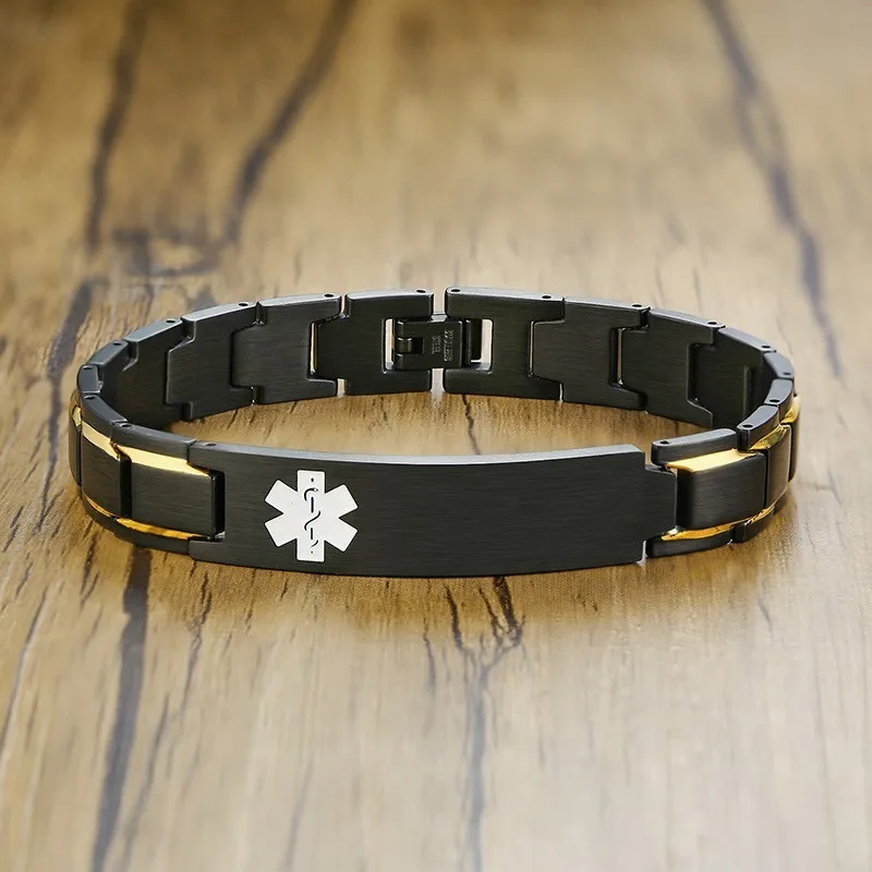 Medical Alert ID Bracelets For Men Customize Disease Name ICE Emergency Reminder