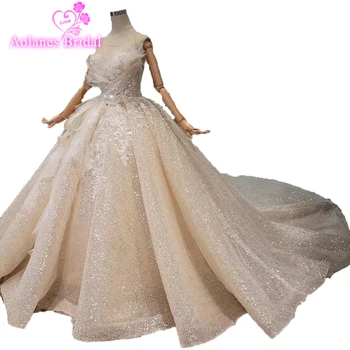 

Puffy Vintage Off The Shoulder Lace Wedding Dress Vestido De Noiva Glitters Bridal Dresses 2019 Beads Ball Gown Wedding Gowns