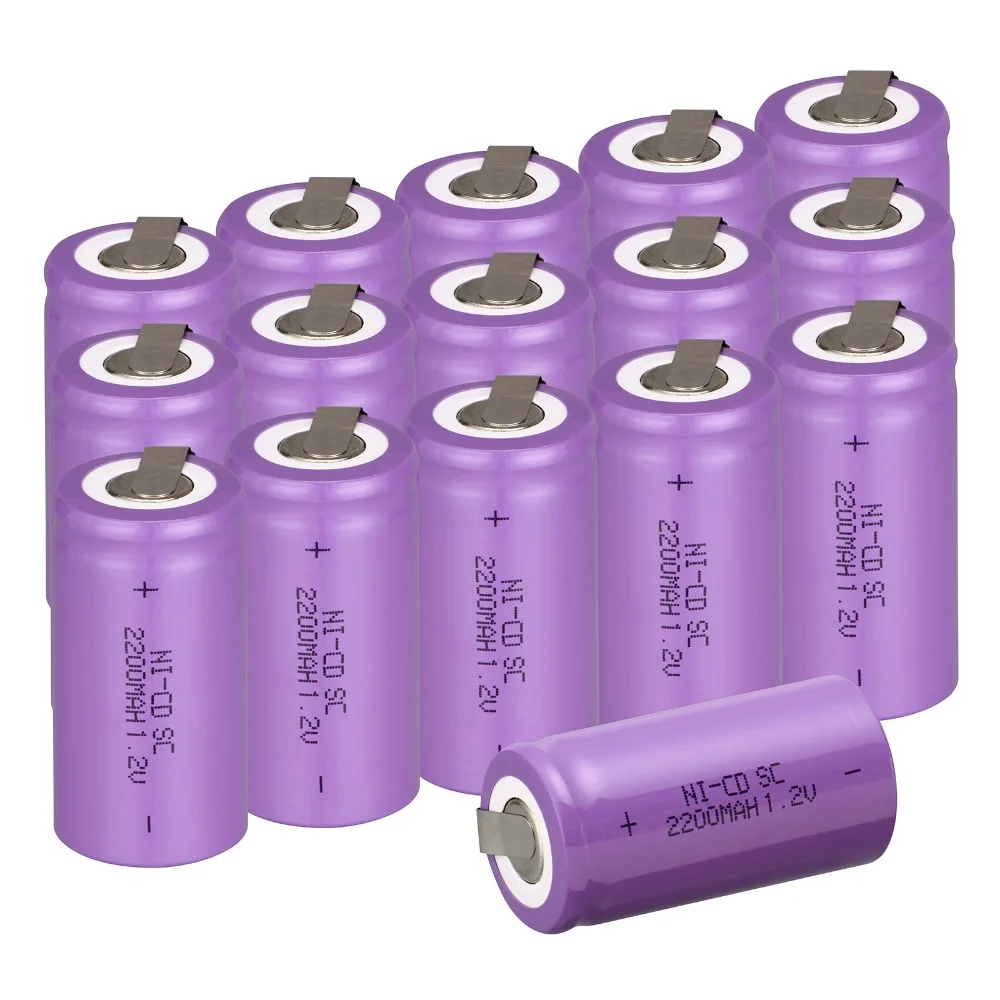 17 шт. Sub C SC аккумуляторной батареи 1.2 В 2200 мАч перезаряжаемый аккумулятор Ni-Cd аккумулятор с вкладки 4.25*2.2 см-фиолетовый цвет
