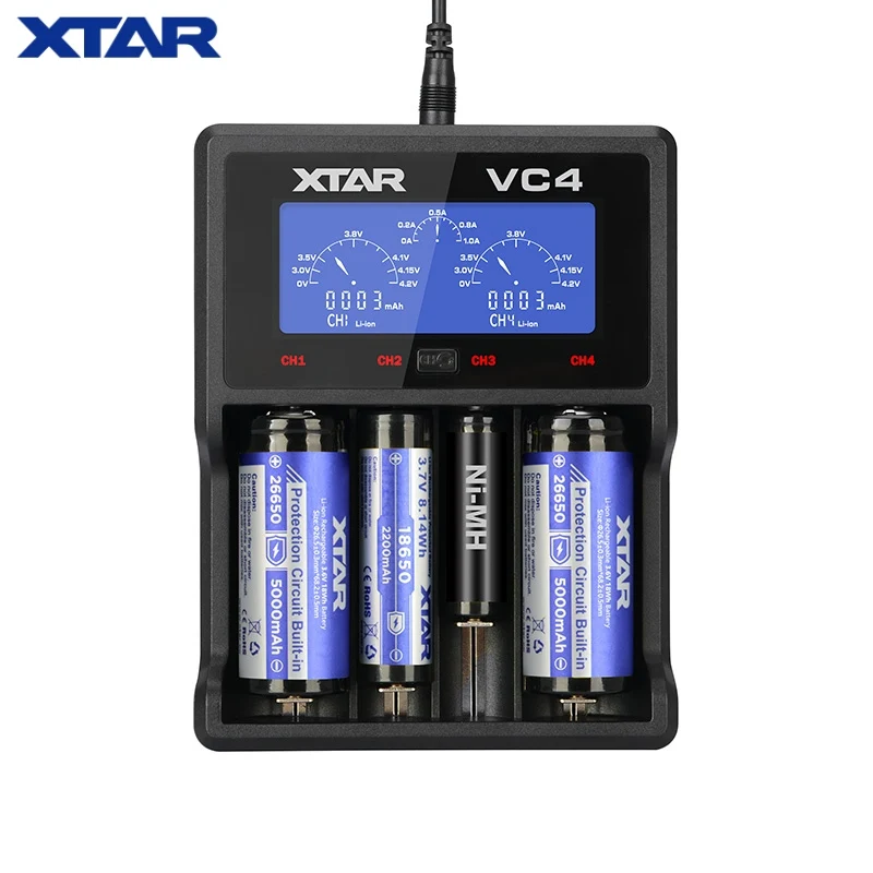 XTAR VC2 VC4 зарядное устройство Универсальный ЖК-экран дисплей USB Ni-MH/Ni-CD Li-Ion 18650 20700 21700