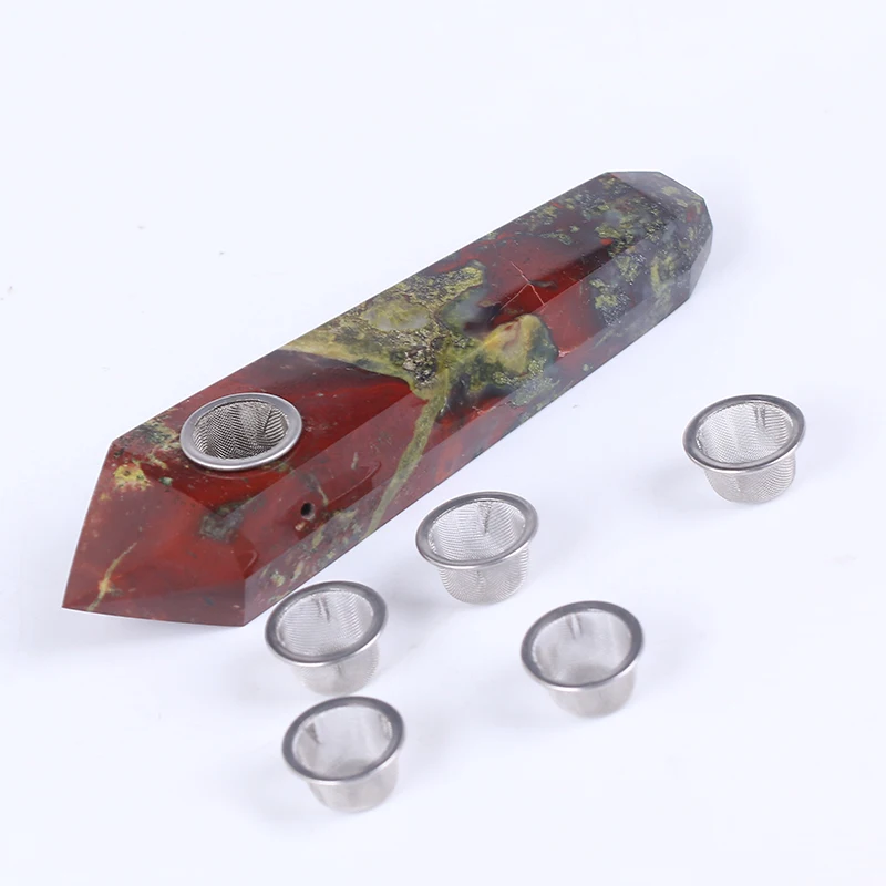 Goedkoop 1 ST 5 Filter Natuurlijke Dragon Bloed Jasper Pijpen Crystal Wand Obelisk Punt Healing rookset