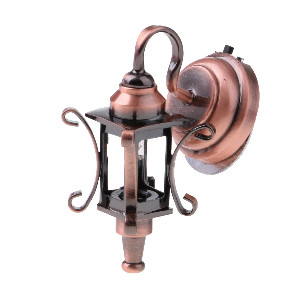 Vintage Dollhouse Miniature Alloy LED Wall Lamp Lighting Model Life Scenes 1/12 Scale Copper Color