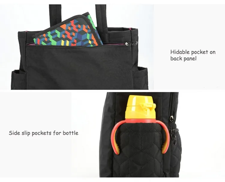 4 pieces Diaper Tote Bag Set Nursery Bags - Hangs Neatly On Stroller In Classic Black 07