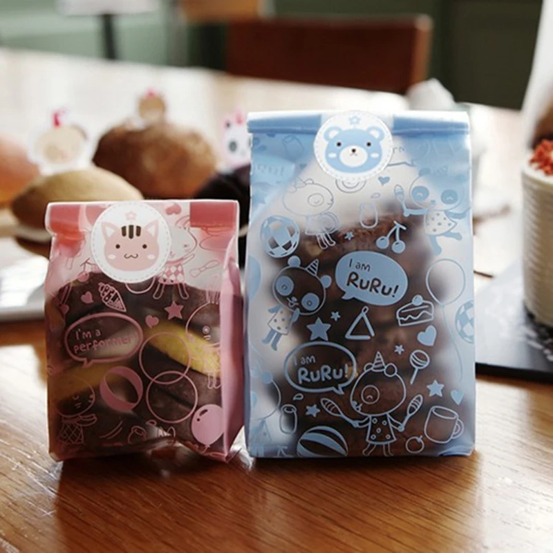 

50pcs Bear Kitten Cookie Bag Plastic Biscuit Candy Bags Baking Food Packaging Bag Snack Gift Bag Wedding Decor Party Supplies