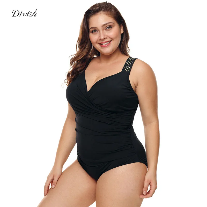 

Diwish Swimwear Women Plus Size Swimsuit One Piece 2019 Swimsuit Solid Padded Monokini Push Up Bathing Suit Large Size M-3XL