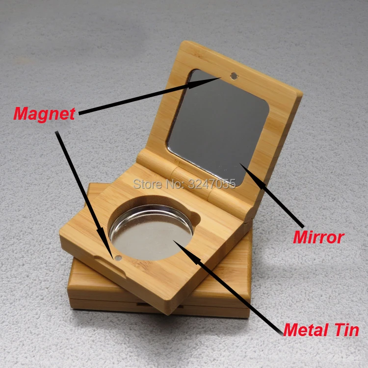 20 шт./лот D37mm бамбуковые косметические тени для век порошок контейнер с зеркалом, DIY натуральный бамбук деревянный магнитный компактные румяна чехол