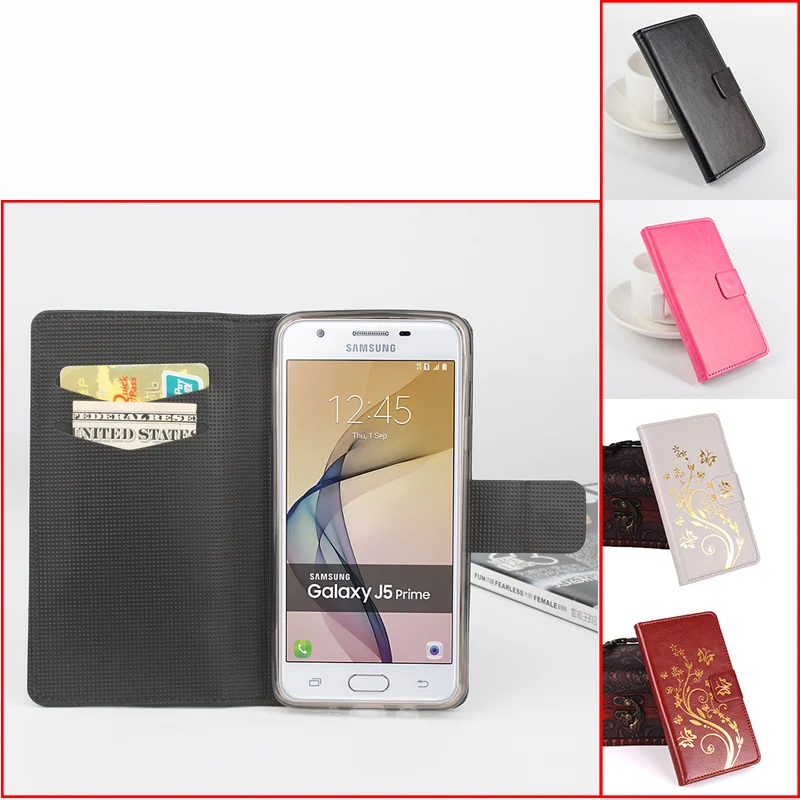 

For Samsung Galaxy J5 Prime Leather Case Wallet Style Flip Cover Case for Samsung Galaxy On5 2016 Magnetic Protective Shell