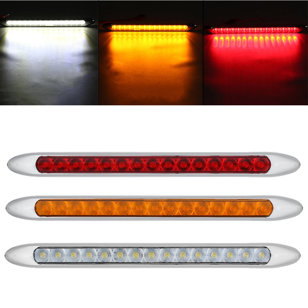 Truck Trailer 4 White 17/" Back-up Signal Fog Clear LED Light Bar w Chrom Bezel
