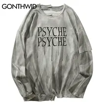 GONTHWID/Винтажные футболки с длинными рукавами с неровным галстуком и краской, мужские повседневные уличные футболки в стиле хип-хоп